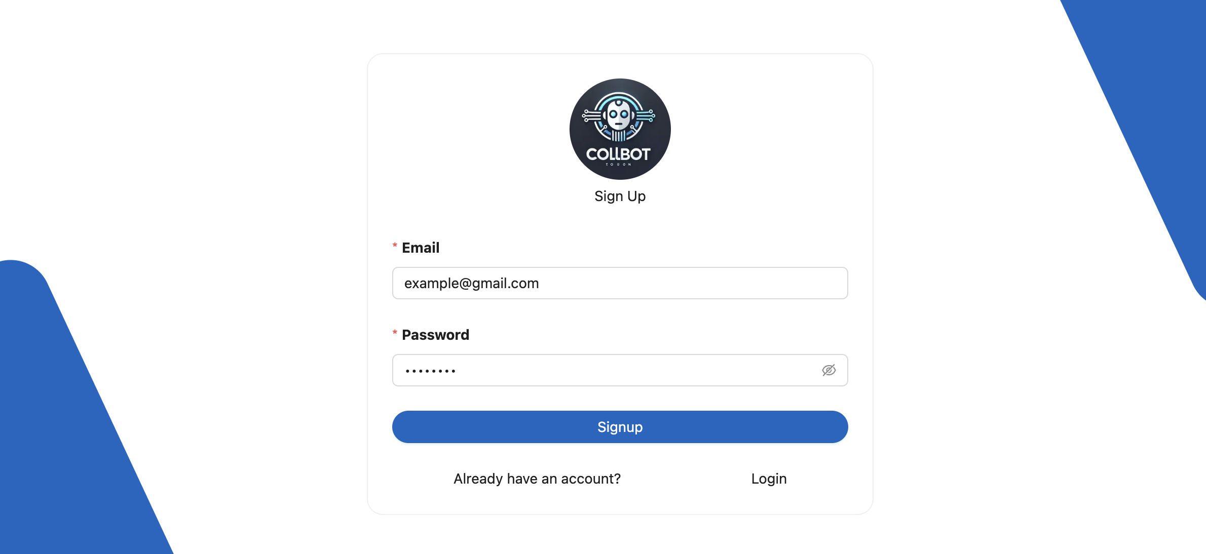 Signup Example Screenshot